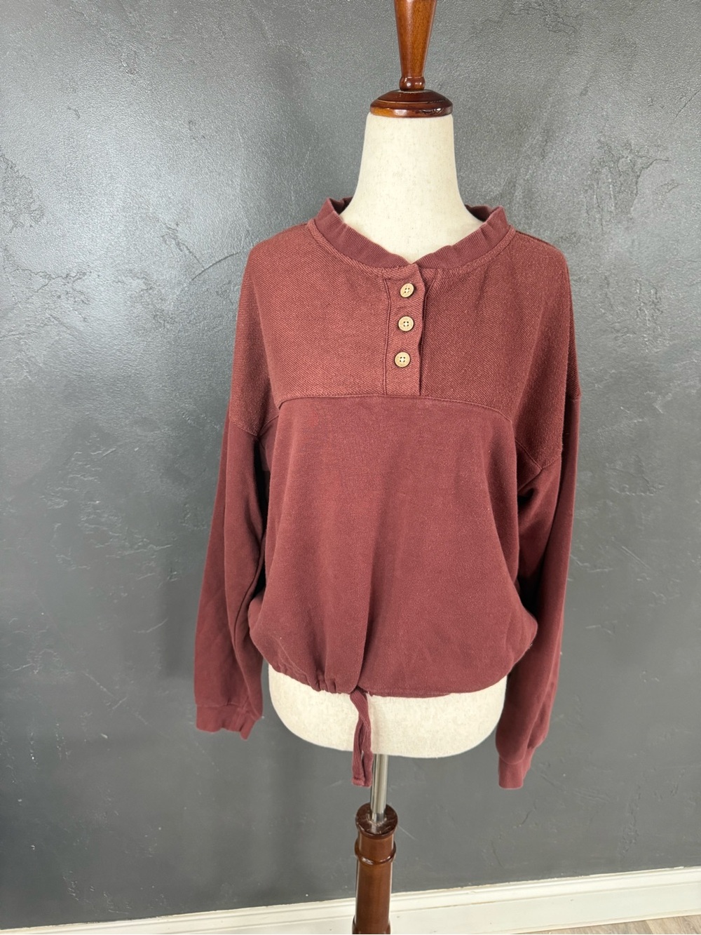 Roxy Women's Rust Henley Drawstring Sweatshirt